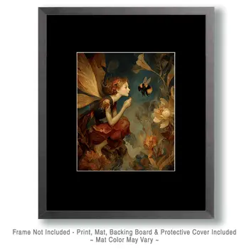 Fairy Inviting Bumblebee to Tea Art Print - Fairies 8"x10" Artwork
