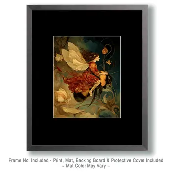 Fairy Hitching a Ride on Bumblebee Art Print - Fairies 8"x10" Artwork