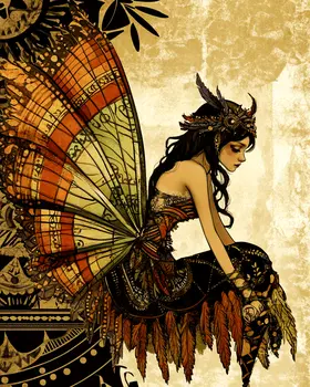Solemn Northern Red Fae - Fairies Wall Art Prints – 8″x10″ Artwork for 11″x14″ Frame