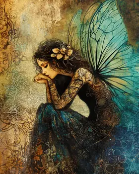 Blue Evening Fae - Fairies Wall Art Prints – 8″x10″ Artwork for 11″x14″ Frame