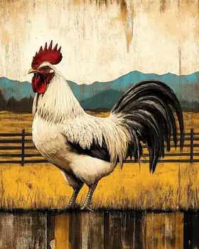 Vintage Rooster - Chicken Art Prints - 8"x10" Artwork for 11"x14" Frame