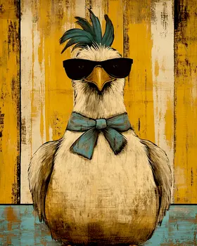 Vintage Cool Chicken - Chicken Art Prints - 8"x10" Artwork for 11"x14" Frame