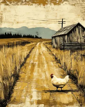 Vintage Chicken Crossing the Road - Chicken Art Prints - 8"x10" Artwork for 11"x14" Frame