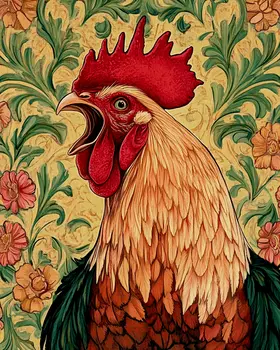 Vintage Crowing Rooster - Chicken Art Prints - 8"x10" Artwork for 11"x14" Frame
