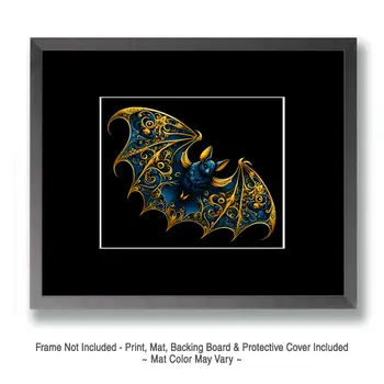 Flying Bat Filigree Wildlife Art Prints - 8"x10" Artwork for 11"x14" Frame