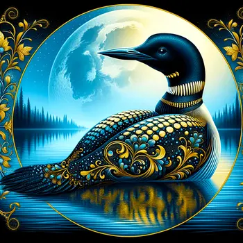 Full Moon Loon Filigree Wildlife Art Prints - 8"x8" Artwork for 12"x12" Frame