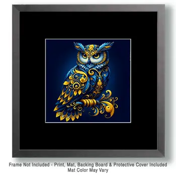 Owl Filigree Wildlife Art Prints - 8"x8" Artwork for 12"x12" Frame