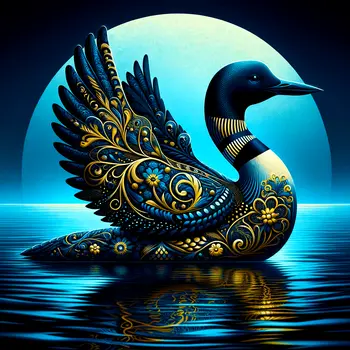 Evening Loon Filigree Wildlife Art Prints - 8"x8" Artwork for 12"x12" Frame