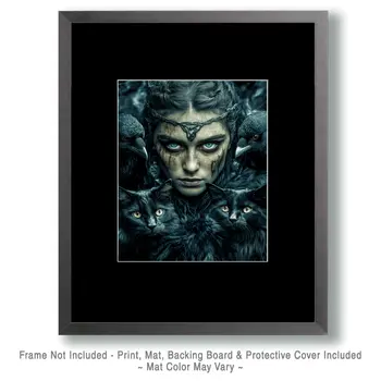Freya the Norse Goddess with Her Cats and Ravens - 8"x10" Artwork for 11"x14" Frame