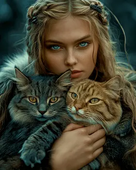 Freya the Norse Goddess Holding Her Cats - 8"x10" Artwork for 11"x14" Frame