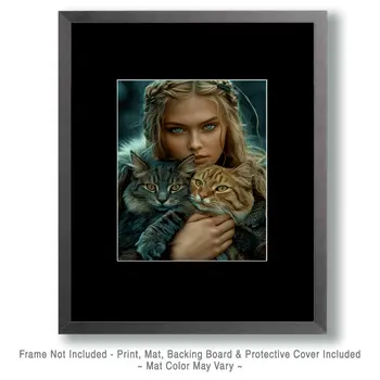 Freya the Norse Goddess Holding Her Cats - 8"x10" Artwork for 11"x14" Frame