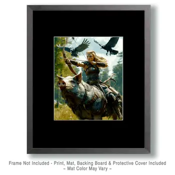 Freya the Norse Goddess Riding Her War Pig with Her Ravens Following - 8"x10" Artwork for 11"x14" Frame