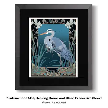 Art Nouveau Great Blue Heron 2 – 8″x10″ Artwork for 11″x14″ Frame