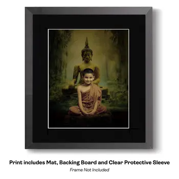 Buddha Boy - Zen Art for Meditation Home Decor Wall Art Prints – 8″x10″ Artwork – 11″x14″ Beveled Mat