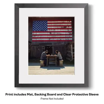 American Life- Cowboy Carrying Flag - Americana Country Life Art Prints - 8"x10" Artwork for 11"x14" Frame