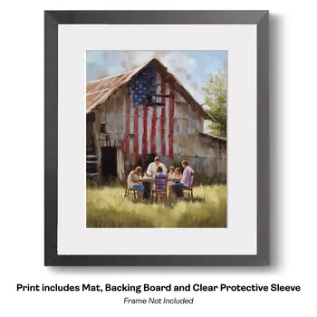 American Life- Cowboy Carrying Flag - Americana Country Life Art Prints - 8"x10" Artwork for 11"x14" Frame