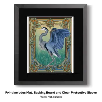 Art Nouveau Great Blue Heron 2 – 8″x10″ Artwork for 11″x14″ Frame