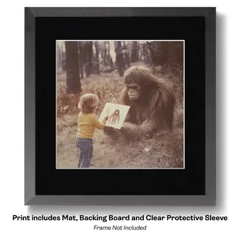 Bigfoot Training His Dog - Cryptids  8"x8" Artwork for 12"x12" Frame