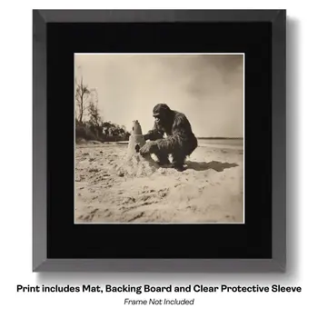 Bigfoot Training His Dog - Cryptids  8"x8" Artwork for 12"x12" Frame