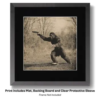 Bigfoot Training His Dog - Cryptids  8"x8" Artwork for 12"x12" Frame