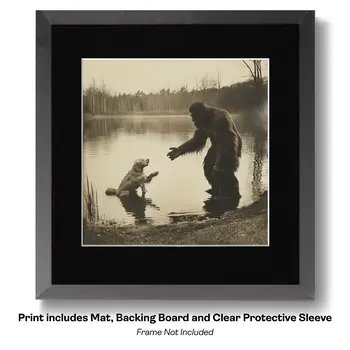 Bigfoot Training His Dog - Cryptids  8"x8" Artwork for 12"x12" Frame