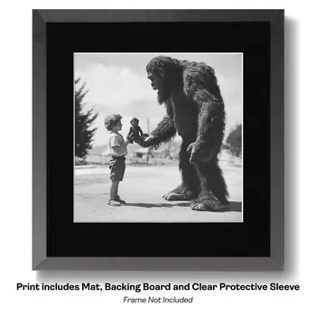 Bigfoot Training His Dog - Cryptids  8"x8" Artwork for 12"x12" Frame