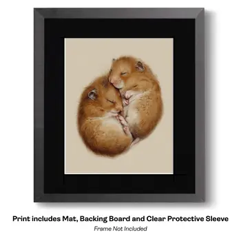Hamsters Cuddling, Happy Hamsters - Pets Sleeping Art Prints – 8″x10″ Artwork for 11″x14″ Frame