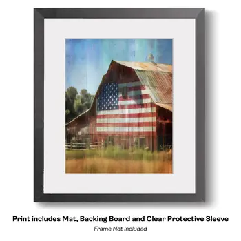 American Life- Cowboy Carrying Flag - Americana Country Life Art Prints - 8"x10" Artwork for 11"x14" Frame
