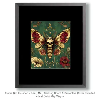 Goth Skull Moth Art Prints - Gothic 8"x10" Artwork