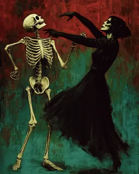 Goth Witch & Skeleton  Dancing Art Prints - Gothic 8"x10" Artwork