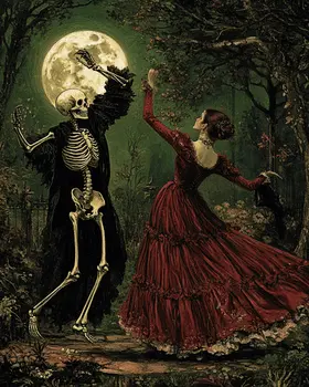 Vintage Goth Lady & Skeleton Dancing Art Prints - Gothic 8"x10" Artwork
