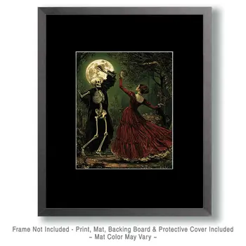Vintage Goth Lady & Skeleton Dancing Art Prints - Gothic 8"x10" Artwork