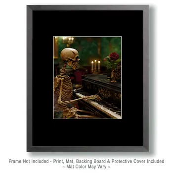 Goth Skeleton Playing Piano Art Prints - Gothic 8"x10" Artwork