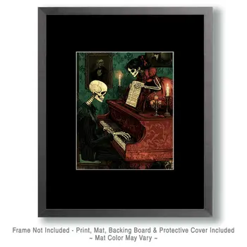 Goth Skeleton Playing Piano with Help Art Prints - Gothic 8"x10" Artwork