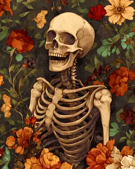 Goth Laughing Skeleton & Roses Art Prints - Gothic 8"x10" Artwork