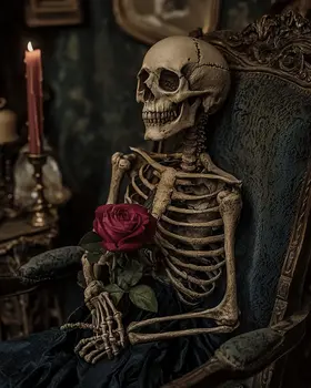 Goth Skeleton Holding Rose Art Prints - Gothic 8"x10" Artwork