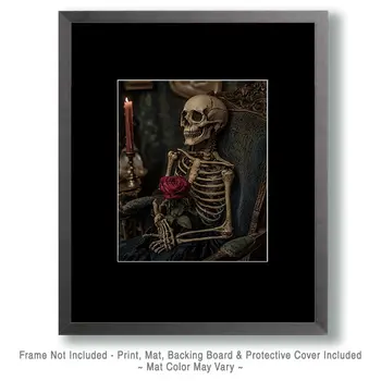 Goth Skeleton Holding Rose Art Prints - Gothic 8"x10" Artwork