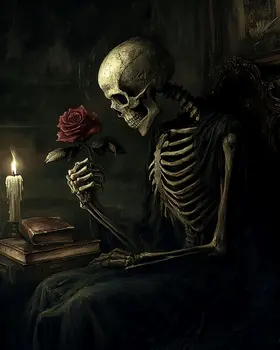 Goth Skeleton Admiring a Rose Art Prints - Gothic 8"x10" Artwork