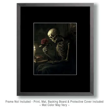 Goth Skeleton Admiring a Rose Art Prints - Gothic 8"x10" Artwork