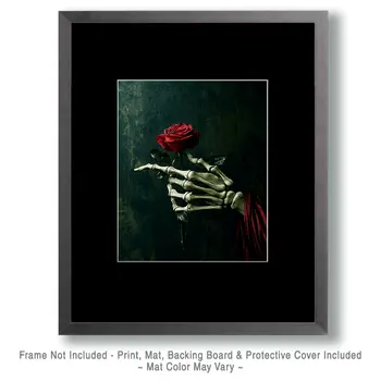 Goth Skeleton Hand Holding a Rose Art Prints - Gothic 8"x10" Artwork