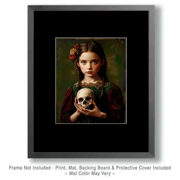 Goth Girl with Skull Art Prints - Gothic 8"x10" Artwork