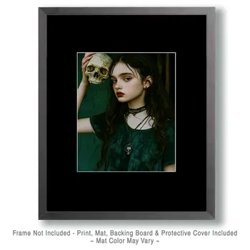 Goth Young Woman with Skull Art Prints - Gothic 8"x10" Artwork