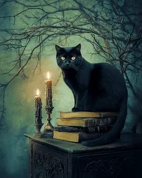 Goth Black Cat Still-Life Art Prints - Gothic 8"x10" Artwork
