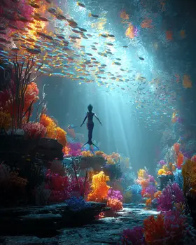 Mermaid Spotted by Reef Coastal Art Print - 8"x10" Artwork