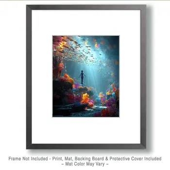Mermaid Spotted by Reef Coastal Art Print - 8"x10" Artwork