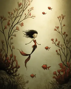 Lucy the Mermaid Coastal Art Print - 8"x10" Artwork