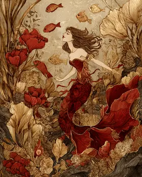Nouveau Style Mermaid Coastal Art Print - 8"x10" Artwork