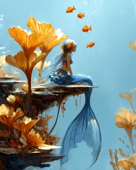 Mermaid Sitting on Ledge Coastal Art Print - 8"x10" Artwork