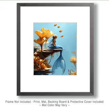 Mermaid Sitting on Ledge Coastal Art Print - 8"x10" Artwork
