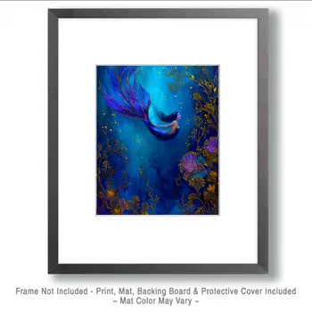 Deep Blue Mermaid Coastal Art Print - 8"x10" Artwork